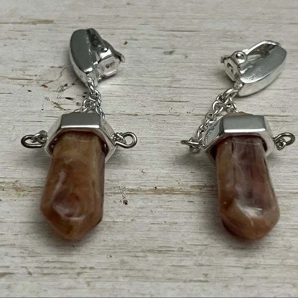 Givenchy Silver Tone Clip On Chain Dangle Earrings with Gemstone Vintage 80s 90s - Picture 2 of 11